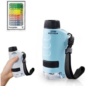 Microscope Portable pour Enfant 2026 - MiniScope de Poche 60x &agrave; 120x, Jouet Scientifique &Eacute;ducatif pour Petits Scientifiques et Exp&eacute;riences, (Bleu) (LittlePai, neuf)