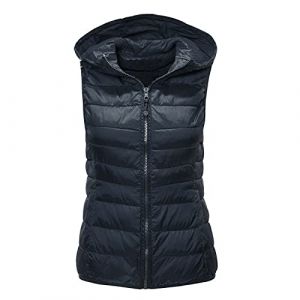 Doudoune sans Manches Femme Capuche Zipp&eacute; Veste Duveteuse Gilet sans Manche Femme Courtes Veste Matelass&eacute;e L&eacute;g&egrave;re Manteau Femme Hiver Chaude Chic Blouson (Anglekie, neuf)
