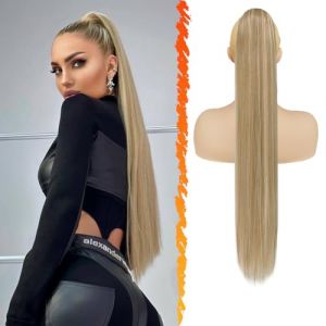 BARSDAR Queue de Cheval Extension avec Cordon - 76cm Longue Raides Blond Queue de Cheval Extension de Cheveux Synthétique Faux Queue de Cheval Postiche pour Femmes - Clair Cendré Blond Mixte (BARSDAREU, neuf)
