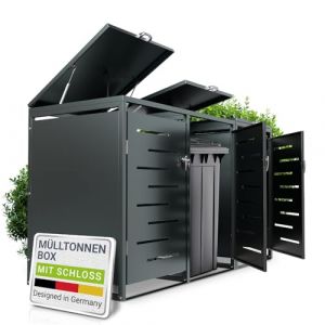 Juskys Cache-Poubelle Arel - Box de Jardin en métal pour 3 poubelles de 120l - Box de Rangement verrouillable - Abri avec Toit & vérin à gaz - Anthracite (Juskys Gruppe GmbH, neuf)
