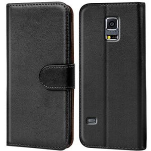 Verco Coque pour Samsung Galaxy S5, Housse Portefeuille pour Galaxy S5 Neo Etui en Cuir Synthétique Fonction Stand Case, Noir (ATS-Discounter, neuf)
