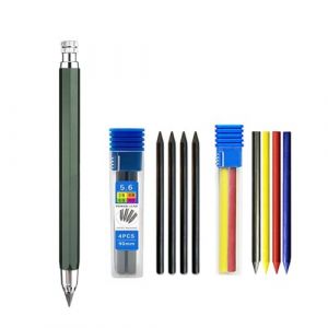 MROOFUL Ensemble de porte-mines en m&eacute;tal de 5,6 mm avec mine 4 couleurs + mine noire (2B/4B/6B/8B) pour charpentier, marquage, ing&eacute;nieur, dessin, ing&eacute;nieur, croquis, &eacute;criture, crayon automatique (vert (MROOFUL, neuf)