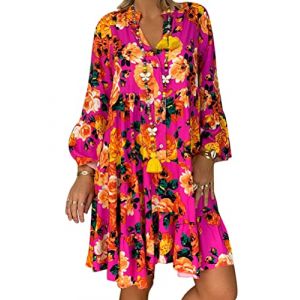 Tomwell Robe Polka Dot Col V Lâche Manches 3/4 Imprimé Mi-Longue Robe Décontracté Manche Courte Robes Ete Plage Robe Femme Sexy Chic Léopard Robe de Plage Élégant Robe J Violet 3XL (HSCS Group Inc., neuf)