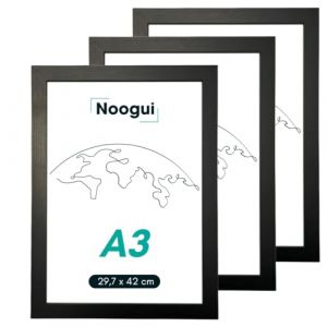 NOOGUI Cadre A3 Bois Noir | Lot de 3 cadres avec Plexiglas Antireflet | Format A3 pour Photos Diplômes Posters ou Décoration Murale | Vertical et horizontal | 30x42 Cm (DANOVA PRODUCTS, neuf)
