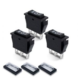 Innfeeltech 3 Mini interrupteur à bascule noir kcd3-101 interrupteur à bascule à 3 broches avec 3 bouchons étanches on - off - on (XINGZHI TECH, neuf)