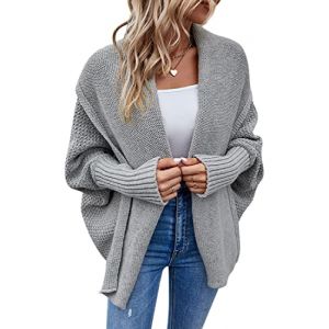 ORANDESIGNE Gilet Long Femme Hiver Chaud Cardigan Grande Taille Manches Longues Chic Tricot Veste Longue Grosse Maille &Eacute;l&eacute;gant Sweater Manteau Outwear E Gris XL (ORANNER EU, neuf)