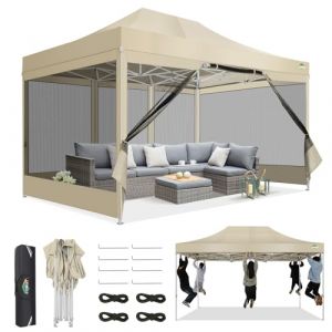 COBIZI Tonnelle Pliante 3x4.5m Robuste avec 4 Parois, Tente Reception Imperméable avec Moustiquaire, Barnum Pliant Professional Hauteur Réglable, Installation Facile avec Sac de Transport (Kaki) (Minirong, neuf)