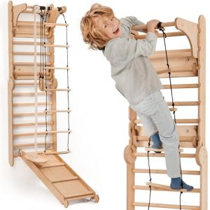 Échelle Suédoise Goodevas pour l'Aire de Jeux d'Intérieur - Ensemble de Jeux d'escalade Montessori - d'escalade en Bois d'Intérieur pour Les Tout-Petits et Enfants de 2-12 Ans (Daansamol OU, neuf)