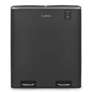 Les Collectors&ndash;Poubelle de tri &agrave; p&eacute;dale N&deg;916, Acier inoxydable, Double compartiment de 30L, Sac compatible 30L, Tri s&eacute;lectif, Seaux amovibles, Pratique, Fermeture silencieuse, Gris anthracite (HomeHome by A, neuf)