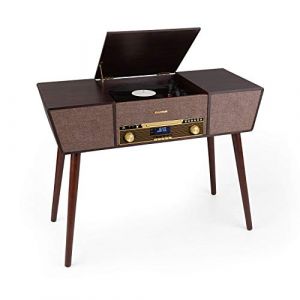 AUNA Belle Epoque 1912 - Platine Vinyle, Tourne Disque, 3 Vitesses: 33 1/3, 45 et 78 TR/Min, Radio Dab+/FM, Bluetooth, Enregistrement USB, 2 Haut-parleurs, t&eacute;l&eacute;commande, Marron (Electronic-Star-FR, neuf)
