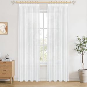 CUTEWIND Rideau Voilage Blanc L 140 cm x H 230 cm, Rideaux Transparents avec Ruban Fronc&eacute; Style Boh&egrave;me, Id&eacute;al pour Cuisine, Salon et Chambre, D&eacute;coration Int&eacute;rieure &Eacute;l&eacute;gante, Lot de 2 (CUTEWIND HOME, neuf)