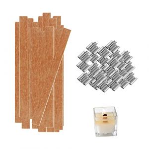 25 Ensembles De MèChes De Bougie en Bois avec Support en Fer, MèChes De Bougie en Bois Naturel, AdaptéEs à La Fabrication De Bougies Bricolage, Aromathérapie de Bougie DIY (1,3 X 13 CM) (HUOOKIE, neuf)