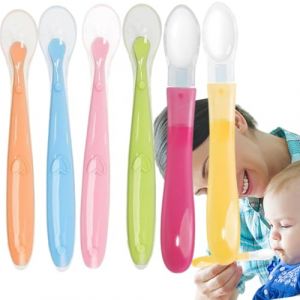 Cuillères en Silicone pour Bébé - 6 Pièces Incurvées Douces pour Repas - Embouts Souples pour l'Alimentation (Poseidoneye, neuf)