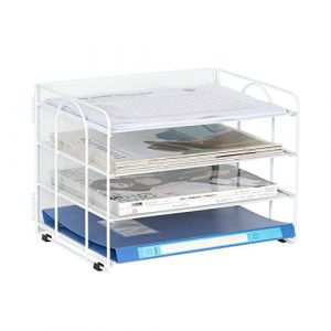 EasyPAG 4 Compartiments Métal Corbeilles à Courrier A4 Banette de Rangement Bureau Porte Revue Organisateur de Magazine Range Document Bannette Papier,Blanc (EasyPAG-EU, neuf)