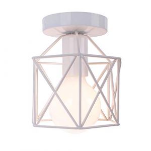 STOEX Retro Plafonnier Industrielle en Métal Carré Fer, Suspension Cage Cube Luminaire E27 pour Salon Chambre Café Bar Restaurent Entrée Couloir (Blanc) (STOEX, neuf)