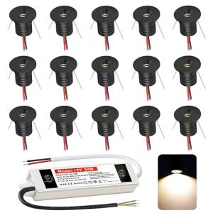 DYKUWEY Spot LED Encastrable 12V 1W, Mini Spot Led IP65 Blanc Chaud,spot salle de bain Trou Φ15-18mm,Spots de plafond pour Cuisine,Salon,Carport,Escalier,Couloir, Lot de 15 (Noir Blanc Chaud 3000k) (DYKUWEY, neuf)
