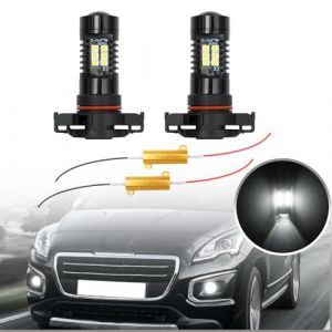 Nslumo Ampoules antibrouillard ampoule LED Psx24w pour Peug.eot 207 208 2008 3008, Citr.oen C3 C4 PSX24W feu antibrouillard LED 2x ampoule LED Canbus Psx24w blanc xénon avec résistances de charge (Nslumo Autolight, neuf)