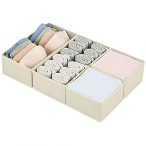 DIMJ Organisateur de Tiroirs De Rangement - S&eacute;parateurs de Tiroir Non Tiss&eacute;s, Bo&icirc;te Organisateur Dressing Rangement Gain de Place Pour Chaussettes, Sous-V&ecirc;Tements, Cravates, 4 Pi&egrave;ces Beige (lv zhu EU, neuf)
