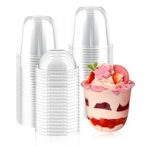 XIAQICA 50 Verrines Plastiques avec Couvercle 360ml Pot Tiramisu Transparent Mini Gobelets à Dessert avec 50 Cuillères, Verrine Plastique pour Faits Maison, Pudding, Mousse, Glace (XIAQICA LTD, neuf)