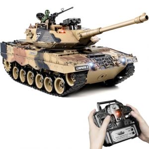 Supdex Tank Telecommande 1/18, Leopard 2 T&eacute;l&eacute;command&eacute; 2,4GHz, Mod&egrave;le de Combat, T&eacute;l&eacute;commande Crawler R&eacute;servoir avec Tir et Son R&eacute;aliste, RC Char pour Adultes et Enfants (YuuDelvv, neuf)