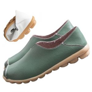 jyyyou Chaussons en Cuir Ultra Confortables, Mocassins Orthopédiques à Enfiler pour Femmes, Mocassins Confortables en Cuir pour Fasciite Plantaire avec Soutien De La Voûte Plantaire (Vert,35) (dashuai EU, neuf)