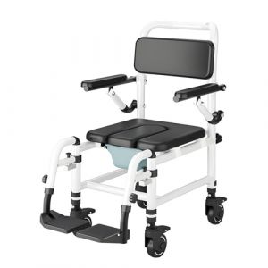 NJUN Chaise Perc&eacute;e &agrave; Roulettes en Alliage d'Aluminium, Fauteuil Roulant Douche Mobile avec Repose-Pieds, Accoudoirs Relevables et Seau Amovible, Si&egrave;ge Toilette et Douche pour Adultes Handicap&eacute;s (NJUN CHEN, neuf)