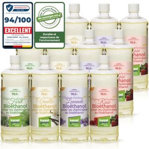 KieselGreen Bio&eacute;thanol 12 x 1 Litre avec Parfum pour Chemin&eacute;e &agrave; l'&eacute;thanol - Bio&eacute;thanol comme Parfum d'ambiance - Parfum pour Chemin&eacute;e &agrave; l'&eacute;thanol Bio int&eacute;rieur ou feu de Table au Bio&eacute;thanol (KBH Online, neuf)