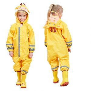 JinBei Imperméable Enfant Fille Jaune Renne élan Modèle Avec Capuche Velo Complet Animal Combinaison Sport Manteaux Protection Poncho Pantalon Respirant Randonnée Pluie 3-5 Ans (JinBei, neuf)