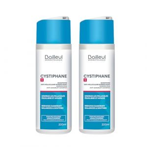 Bailleul | Cystiphane S | Shampoing Anti-pelliculaire | Pellicules légères à modérées| DIMINUE LES PELLICULES, ÉQUILIBRE ET APAISE| Lot de 2x200 ml (Cosmeco, neuf)