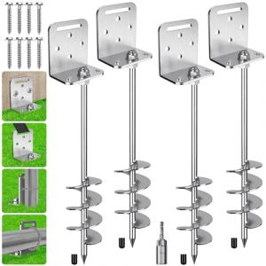 Benelabel Ancrages de Sol, 67cm Piquet de Fixation Trampoline 4pcs Ancrage au Sol Robuste 7.6cm éPi de La TempêTe de Vent pour BalançOire/Camping/Abri/Chien/Carport/Auvent avec Plaque Fixe (besthouse, neuf)