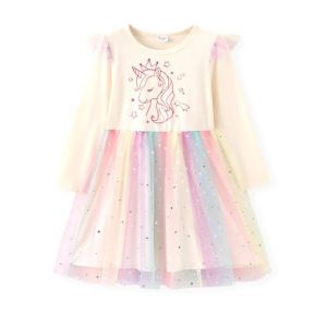 PatPat Robe Princesse Fille, Robe Licorne, Tutu Tulle, Robe Longue Enfant, Robe de F&ecirc;te Anniversaire, Costume de No&euml;l Fille, Robe de Soir&eacute;e Paillet&eacute;e Enfant, Cr&egrave;me 7-8 Ans, 122-128cm (PATPAT STORE EU, neuf)