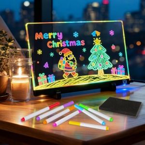 Tableau D'Affichage Led Avec Couleurs, Tablette &agrave; Dessin Lumineuse 30 x 20 cm, Tablette Lumineuse Dessin Effa&ccedil;able avec 7 Stylos N&eacute;ons, Pour Enfants, Caf&eacute;, Maison, Bureau (Ydseoz, neuf)
