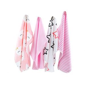 CuteOn 4 PCS Réutilisable Nouveau née Bébé Débarbouillettes Nappe de Chiffon Mini Serviettes pour bébé pour Peau Sensible (11.02" x 11.02", 08 Chat étoile Rose) (Cute On, neuf)