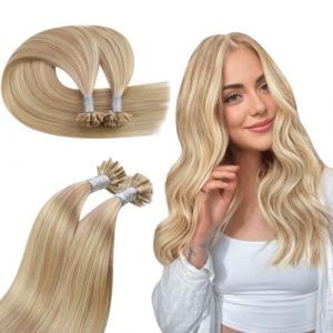 Ugeat Meches Extension Cheveux Naturel Keratine Extension Cheveux a Chaud Naturel Extension Vrai Cheveux Blond #P16/22 14Pouce 50Pcs Blond Cendré Foncé Mèches Blond Doré (Ugeat, neuf)