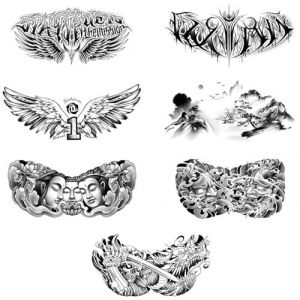 7 feuilles de tatouages ​​temporaires à base de plantes, motif corsage, ailes, homme, poitrine, dos, grand motif, imperméables, semi-permanents, tatouages ​​artistiques durables (SHUANGFEIBM, neuf)