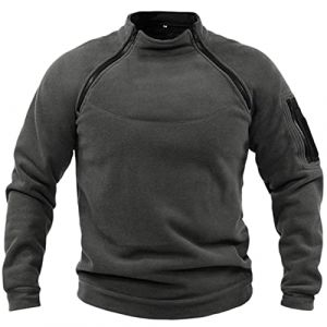 tacniseyw Veste polaire militaire pour homme - Chaud - Tactique - Fermeture &eacute;clair - Coupe-vent - Pour la p&ecirc;che et la randonn&eacute;e - Pull d'hiver en polaire avec poche kangourou, gris, XXL (Tanyuun, neuf)