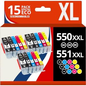123CONSOMMABLES - PGI550/CLI551 XL - Cartouches Encre Compatible avec Canon 550 551 pour Pixma MX925 iP7200 iP7250 MG5650 MG7550 MG6350 MG6650 MX725 MX920 (6 Noir / 3 Cyan / 3 Magenta / 3 Jaune) (123consommables, neuf)