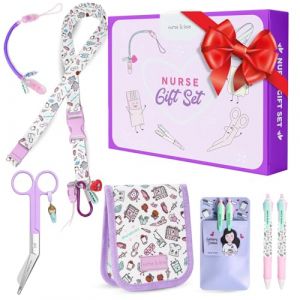 Nurse is Love Cadeau Infirmiere Set De 5 Pcs. | Tour De Cou Badge - Porte-Badge + Ciseaux + 2 Pochette Infirmiere avec 2 Stylo Personnalis&eacute; Multi-Encre + Porte-Ciseaux | Infirmiere Accessoires & AS (Gylmo Store, neuf)