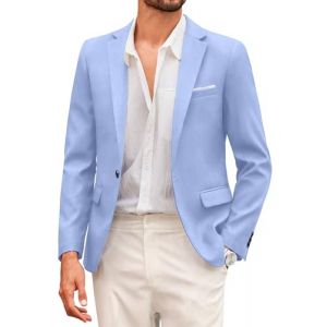 COOFANDY Veste de sport pour homme, moderne et d&eacute;contract&eacute;e - Blazer classique - Costume 1 bouton - Coupe r&eacute;guli&egrave;re - Veste de costume l&eacute;g&egrave;re, Bleu ciel, XL (COOFANDY EU, neuf)