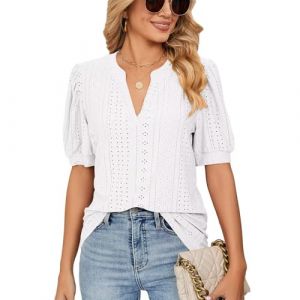 hejiagongsi Chemisier d'été pour femme - Chemisier blanc - Chemise pour femme - Dentelle - Manches courtes - T-shirt décontracté, A-4 Blanc, XXL (jinzhongyiyuanwangluok, neuf)