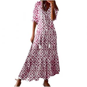 Robe Longue Femme Ete Fluide Boheme Robes de Plage &Eacute;t&eacute; Robe Fleurie Femme Chic et Elegant d'&Eacute;t&eacute; A-Line Maxi Robes mi Longue de C&eacute;r&eacute;monie Mariage Manches 3/4 Casual Respirant Boho Dress Solde Cadeau (⭐⭐⭐⭐⭐AEGJEGVD⭐⭐⭐⭐⭐, neuf)
