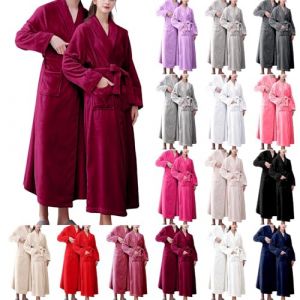 Peignoir en &Eacute;ponge pour Femme et Homme - Robe de Chambre en Coton L&eacute;g&egrave;re - Peignoir pour Femme Extra Long Doux - Peignoirs en Flanelle - Robe de Chambre Douce - Bathrobe d'Hiver - Dryrobe - Grandes (HHRUONRI, neuf)