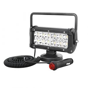 AUXTINGS 18 cm 27W Portable LED lumi&egrave;re de travail Offroad Spot Light interrupteur allume-cigare avec support de base magn&eacute;tique pour voiture remorque tracteur camion ing&eacute;nierie maintenance camping (AUXTINGS-EU, neuf)