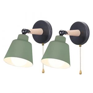 iDEGU Lot de 2 Applique Murale Rétro Vintage E27 Luminaire Plafonnier Industriel en Bois Métal Réglable Lampe Murale Interieur avec Interrupteur Applique Moderne pour Chambre Entrée Salon (Vert Olive) (IDEGU, neuf)