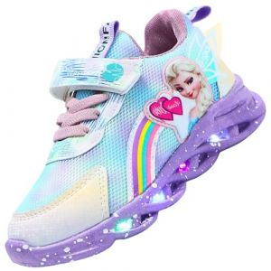 Vorkhuaeri Baskets Elsa LED Lumineuse pour Filles, Chaussures Enfants avec lumières Princesse Les Chaussures de Tennis Sport pour bébés Filles (34,A2-Purple-Mesh2) (Vorkhuaeri, neuf)