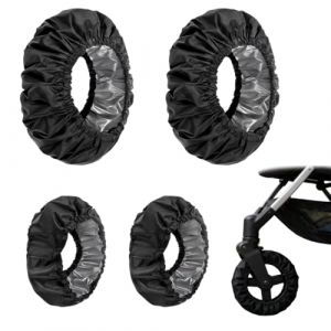 Lot de 4 Housse de Roue pour B&eacute;b&eacute; Housse de Protection de Roue Poussette Imperm&eacute;ables Housse de Roue pour Poussette, Imperm&eacute;ables et anti-taches, Accessoires anti-poussi&egrave;re, Noir (X F, neuf)