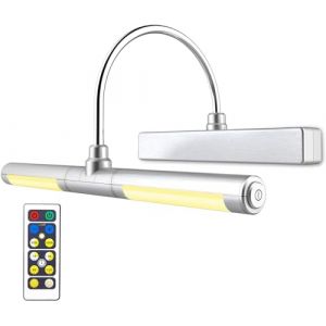 BIGLIGHT eclairage tableau led pile à piles avec télécommande 33 cm appliques pour tableaux et vitrines illustrations avec bras pivotant à 180° et gradateur de luminosité,Argent (BIG LIGHT, neuf)