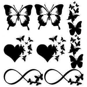 GORGECRAFT 8 feuilles Vinyle Papillon Voiture Décalcomanies Noir Laser Réfléchissant Voiture Autocollant Papillon Infini, Coeur de Papillons, Amour, Autocollants D'Aile de Papillon pour Suv Camion (GORGECRAFT FR, neuf)