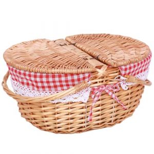 Panier de pique-nique Grand panier en osier avec doubles poignées pliantes et couvercles Panier vide en osier avec doublure amovible Panier tissé rustique pour pique-nique, collation, fruits, œufs de (thouandWei, neuf)
