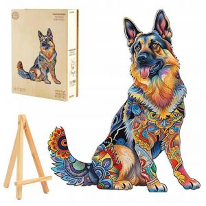 PASJO Puzzle en bois pour adultes Berger allemand 225 pi&egrave;ces Bo&icirc;te en bois Mini chevalet en bois Puzzle (PASJO, neuf)